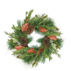 Mixed Pine With Red Leaves And Pine Cones Artificial Christmas Wreath - 26-Inch, Unlit