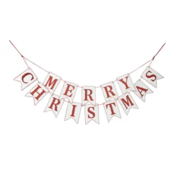 4' White And Red Merry Christmas Wood Banner Garland - Unlit