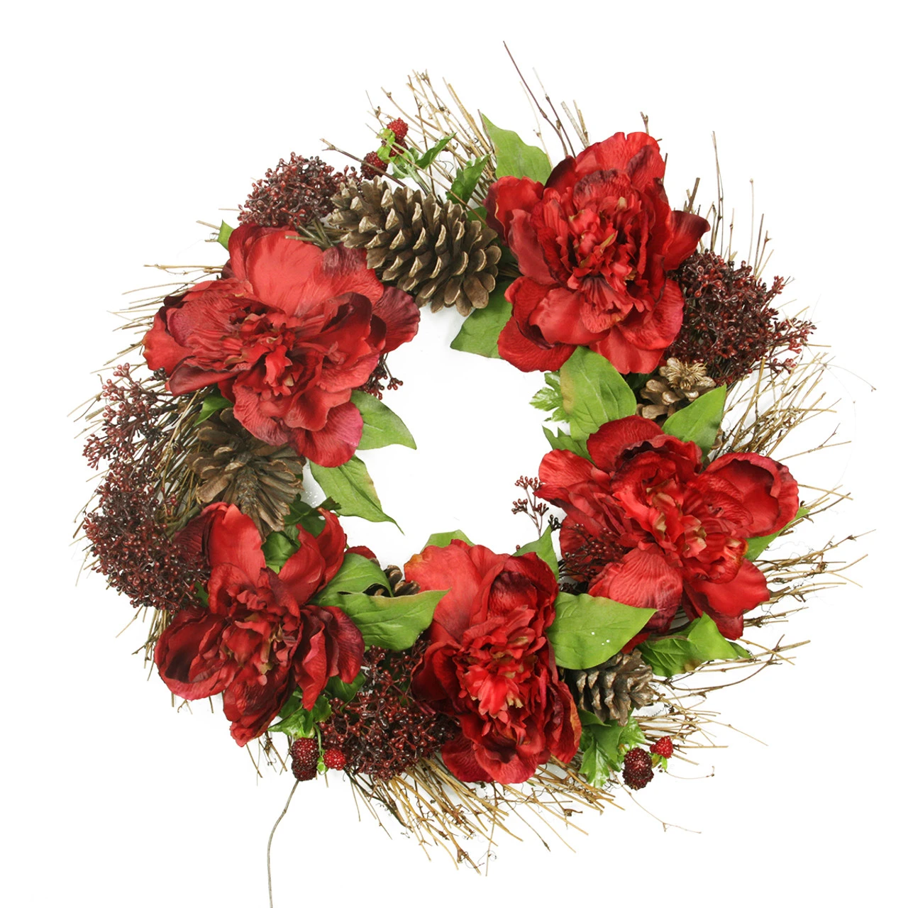 Peony Floral Artificial Christmas Wreath - 24-Inch, Unlit 3 Peony Floral Artificial Christmas Wreath - 24-Inch, Unlit