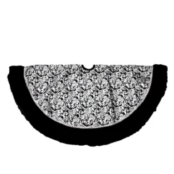 48" Black And Silver Metallic Flourish Christmas Tree Skirt With Venetian-Style Ruffled Trim