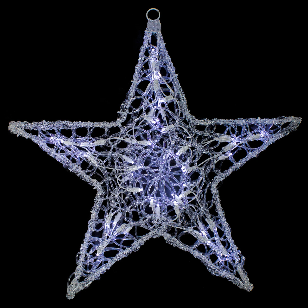 24" Twinkling Pure White LED Lighted Hanging Spun Glass Star Christmas Decoration 3 24" Twinkling Pure White LED Lighted Hanging Spun Glass Star Christmas Decoration