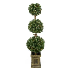 4.5' Pre-Lit Frosted Triple Ball Artificial Topiary Tree In Decorative Pot - Clear Lights