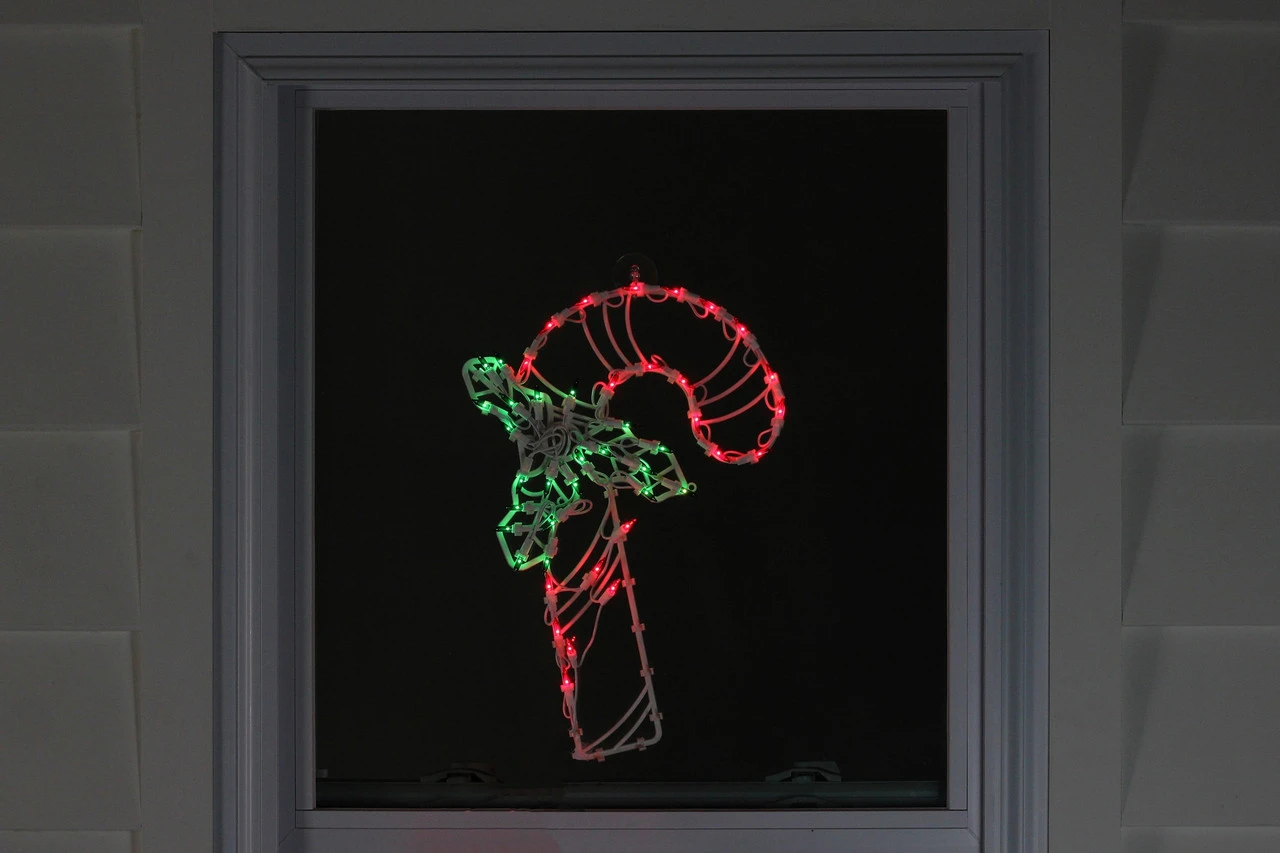 18" Lighted Candy Cane With Holly Christmas Window Silhouette Decoration 5 18" Lighted Candy Cane With Holly Christmas Window Silhouette Decoration - Image 3