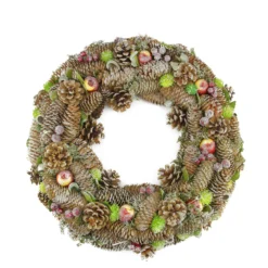 Brown Pine Cone And Fruit Glitter Artificial Christmas Wreath - 19.5-Inch, Unlit
