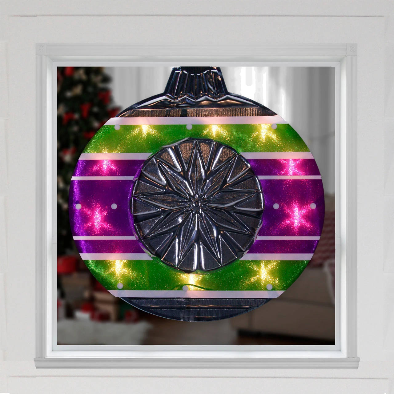 15.5" Lighted Purple And Green Shimmering Ornament Christmas Window Silhouette Decoration 5 15.5" Lighted Purple And Green Shimmering Ornament Christmas Window Silhouette Decoration - Image 3