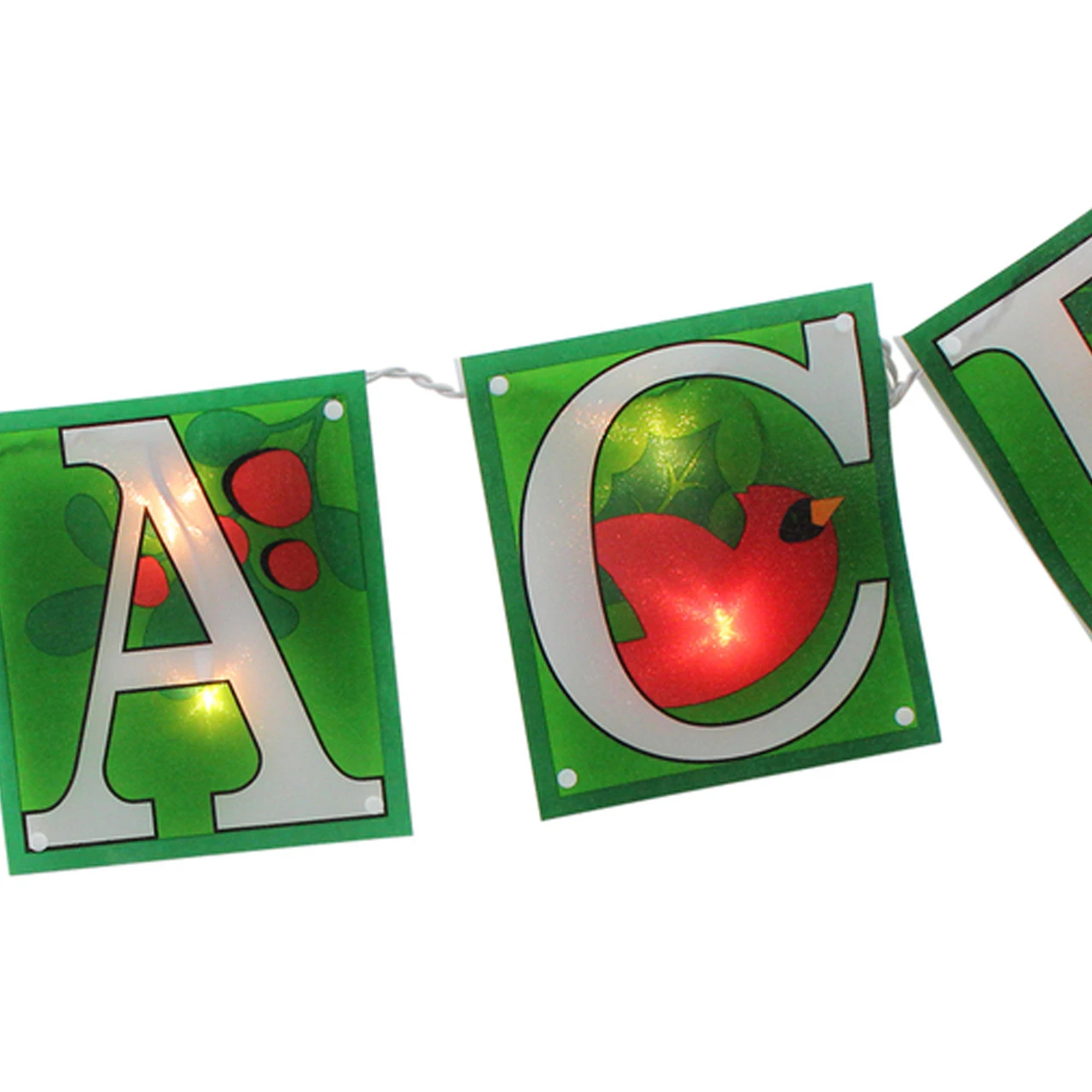 10-Count Green And Red Shimmering "PEACE" Lighted Mini Christmas Garland, 4.5ft White Wire 4 10-Count Green And Red Shimmering "PEACE" Lighted Mini Christmas Garland, 4.5ft White Wire - Image 2