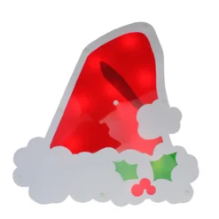 12.5" Lighted White And Red Santa Hat Christmas Window Silhouette Decoration