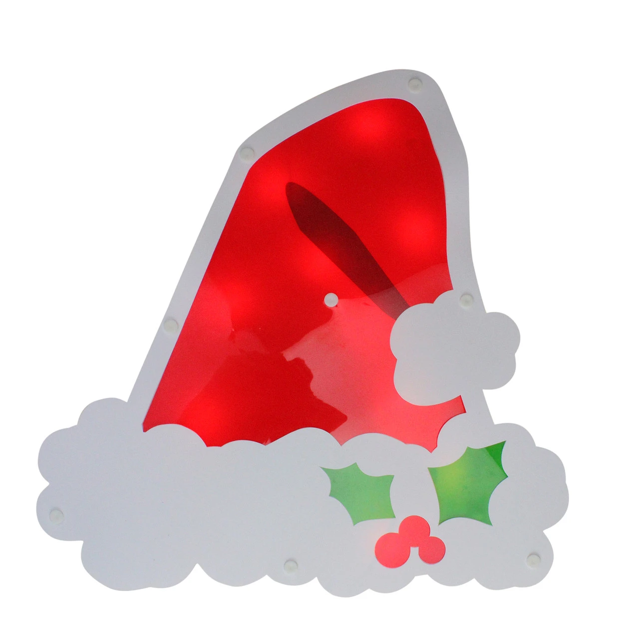 12.5" Lighted White And Red Santa Hat Christmas Window Silhouette Decoration 3 12.5" Lighted White And Red Santa Hat Christmas Window Silhouette Decoration