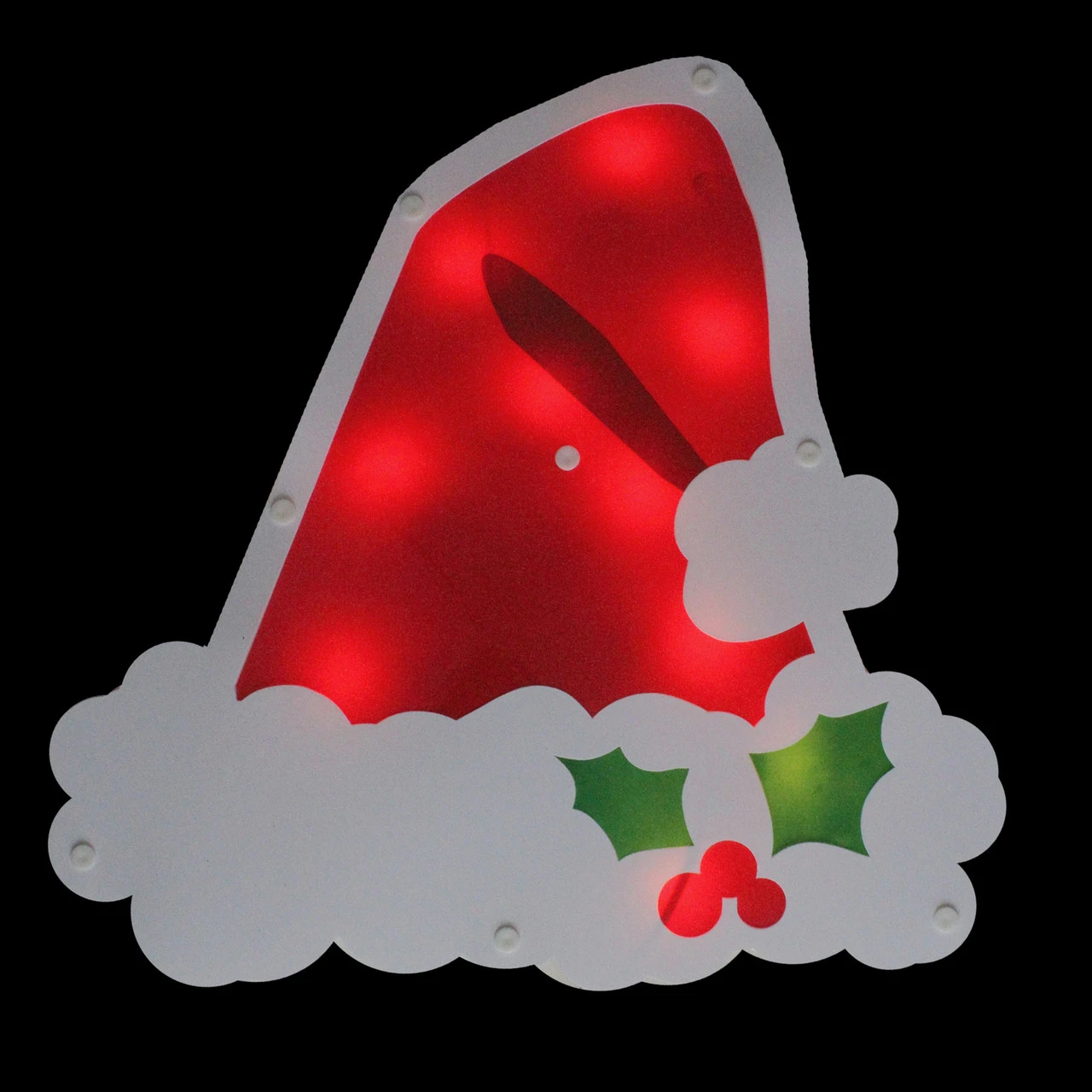 12.5" Lighted White And Red Santa Hat Christmas Window Silhouette Decoration 4 12.5" Lighted White And Red Santa Hat Christmas Window Silhouette Decoration - Image 2