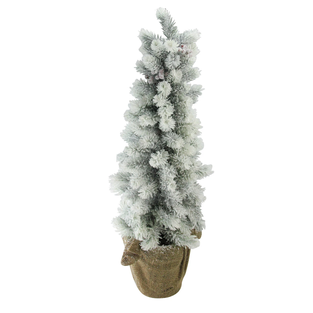 2ft Potted Flocked Mini Pine Slim Christmas Tree With Berries - Unlit 3 2ft Potted Flocked Mini Pine Slim Christmas Tree With Berries - Unlit