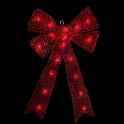 24" X 16" Lighted Sparkling Red Tinsel Bow Christmas Decoration