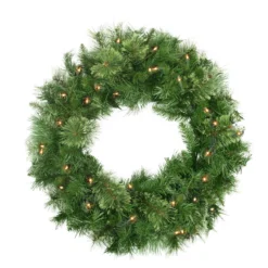 Pre-Lit Mixed Cashmere Pine Artificial Christmas Wreath - 24-Inch, Clear Lights