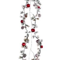 Club Pack Of 12 Red And Green Frosted Pine With Bell Garlands 5"