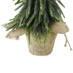 14" Green Glitter Weeping Mini Pine Christmas Tree In Burlap Covered Vase - Unlit -Noel Twinkle Shop kypucai5bueh7g7q4prigte2yv3ihit2 69115.1667575630