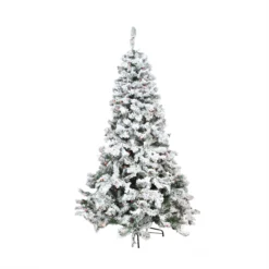 9' Pre-Lit Heavily Flocked Pine Medium Artificial Christmas Tree - Multicolor Lights