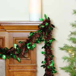 50' Shiny Red Christmas Tinsel Garland With Green Holly - Unlit 7 50' Shiny Red Christmas Tinsel Garland With Green Holly - Unlit -Noel Twinkle Shop mfzole80q8wl4xcqtxaymz6r3fr7mwmq 08136.1667575046