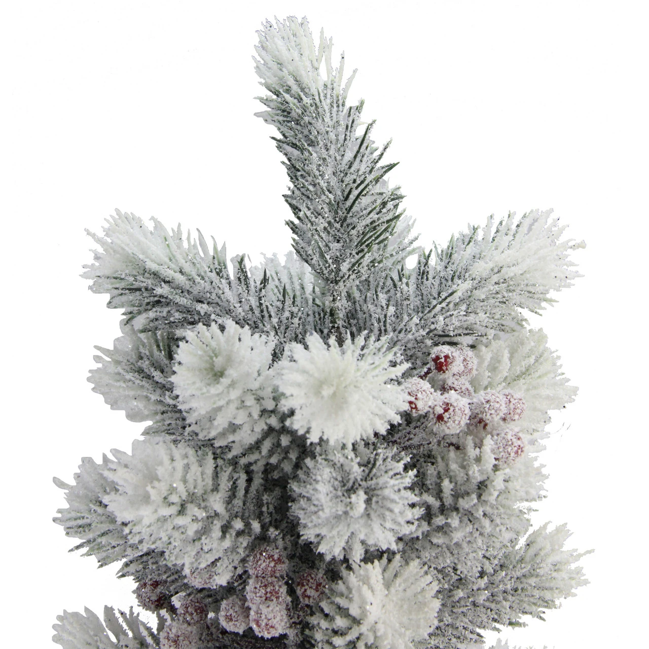 2ft Potted Flocked Mini Pine Slim Christmas Tree With Berries - Unlit 4 2ft Potted Flocked Mini Pine Slim Christmas Tree With Berries - Unlit - Image 2