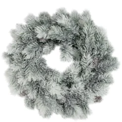 12” Flocked Green Pine Decorative Christmas Wreath With Pine Cones