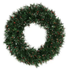 Pre-Lit Midnight Green Pine Artificial Christmas Wreath - 36-Inch, Red Lights