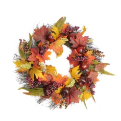 Apple And Berry Maple Leaf Twig Artificial Wreath, 22-Inch