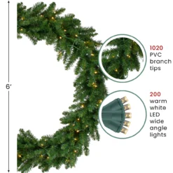 Pre-Lit Buffalo Fir Commercial Artificial Christmas Wreath, 6' - Warm White Lights -Noel Twinkle Shop northlight z99674 info 45765.1687182091