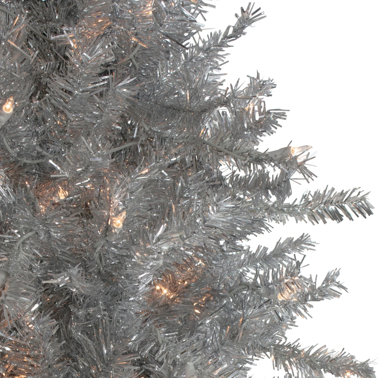 7.5' Pre-Lit Silver Tinsel Pine Slim Artificial Christmas Tree - Clear Lights 5 7.5' Pre-Lit Silver Tinsel Pine Slim Artificial Christmas Tree - Clear Lights - Image 3