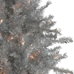 6.5' Pre-Lit Silver Tinsel Pine Slim Artificial Christmas Tree - Clear Lights -Noel Twinkle Shop northlight20gb91012 same20as20gb91014 2 49226.1667576890