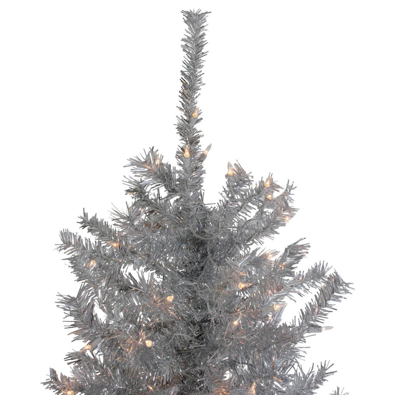 7.5' Pre-Lit Silver Tinsel Pine Slim Artificial Christmas Tree - Clear Lights 6 7.5' Pre-Lit Silver Tinsel Pine Slim Artificial Christmas Tree - Clear Lights - Image 4