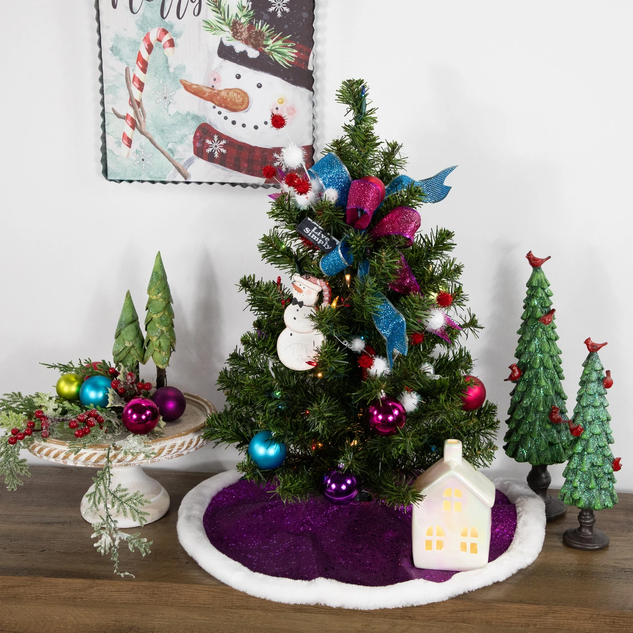 20" Magenta Glittered Mini Christmas Tree Skirt With White Fur Trim 5 20" Magenta Glittered Mini Christmas Tree Skirt With White Fur Trim - Image 3