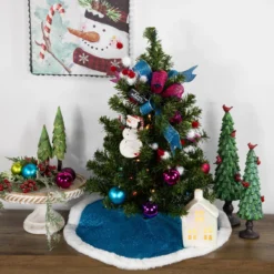 20" Blue Glittered Mini Christmas Tree Skirt With Fur Trim 7 20" Blue Glittered Mini Christmas Tree Skirt With Fur Trim -Noel Twinkle Shop northlight20l27921 93801.1684796529