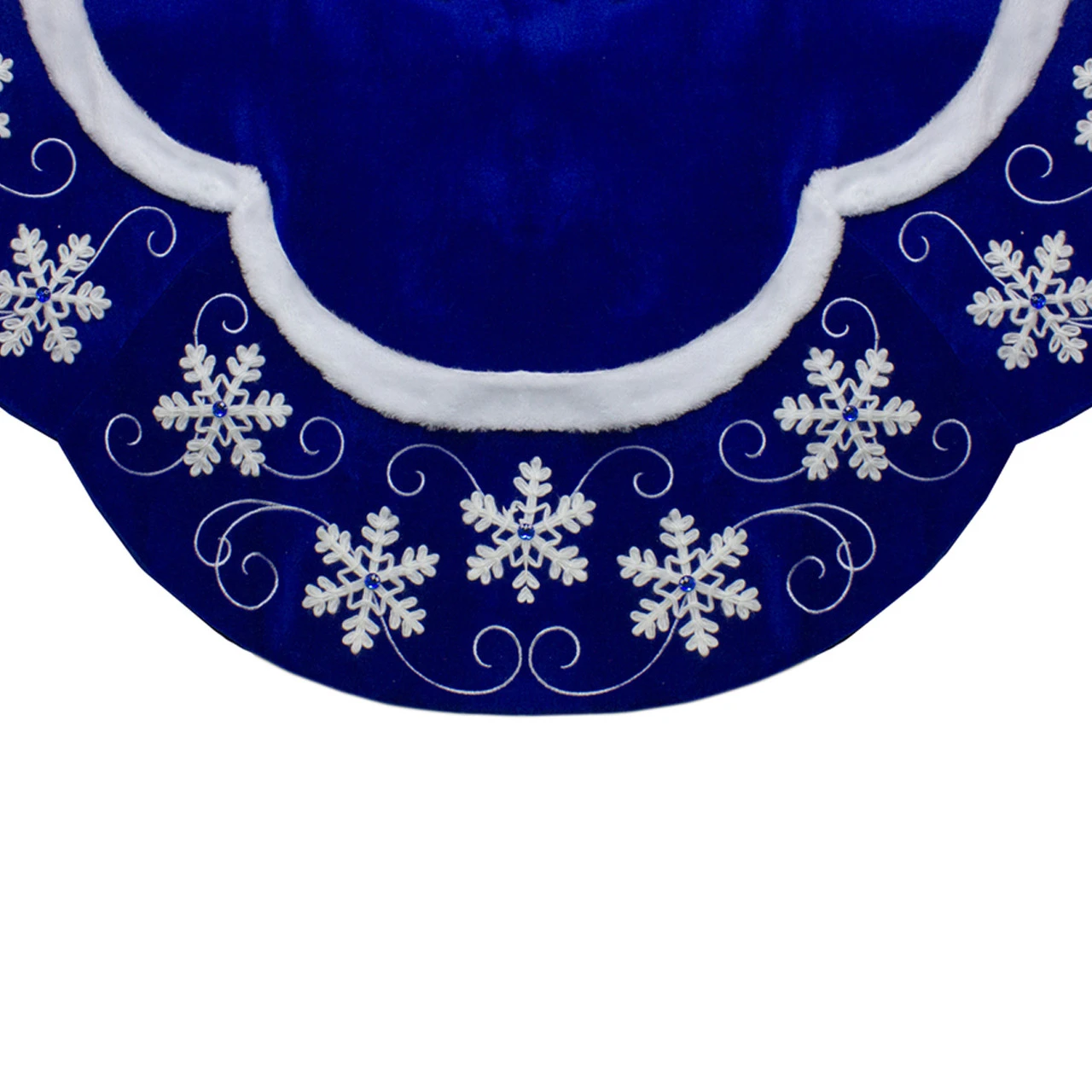 48-Inch Velvet Royal Blue And White Snowflake Christmas Tree Skirt 5 48-Inch Velvet Royal Blue And White Snowflake Christmas Tree Skirt - Image 3