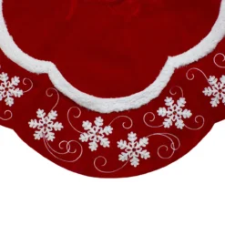 48-Inch Velvet Red And White Snowflake Scallop Christmas Tree Skirt -Noel Twinkle Shop northlight20l87990 28873.1667569265