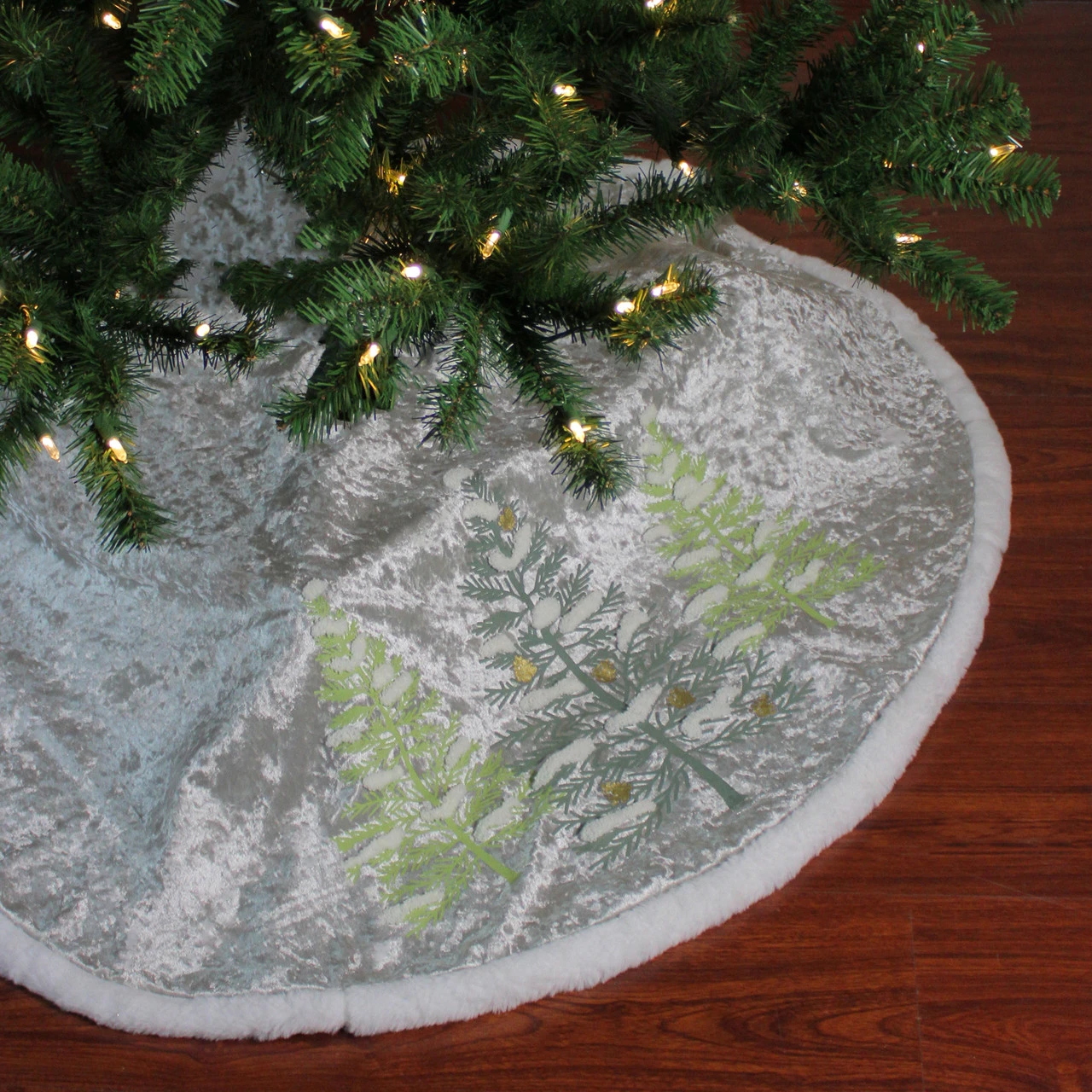 48" Gray And Green Traditional Trees Embossed Christmas Tree Skirt 4 48" Gray And Green Traditional Trees Embossed Christmas Tree Skirt - Image 2
