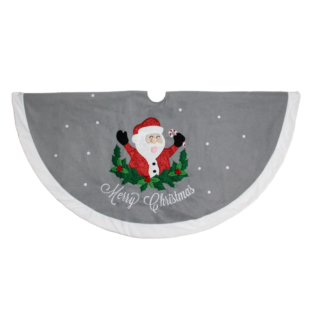 48" Gray And White Traditional Happy Santa Christmas Tree Skirt 3 48" Gray And White Traditional Happy Santa Christmas Tree Skirt