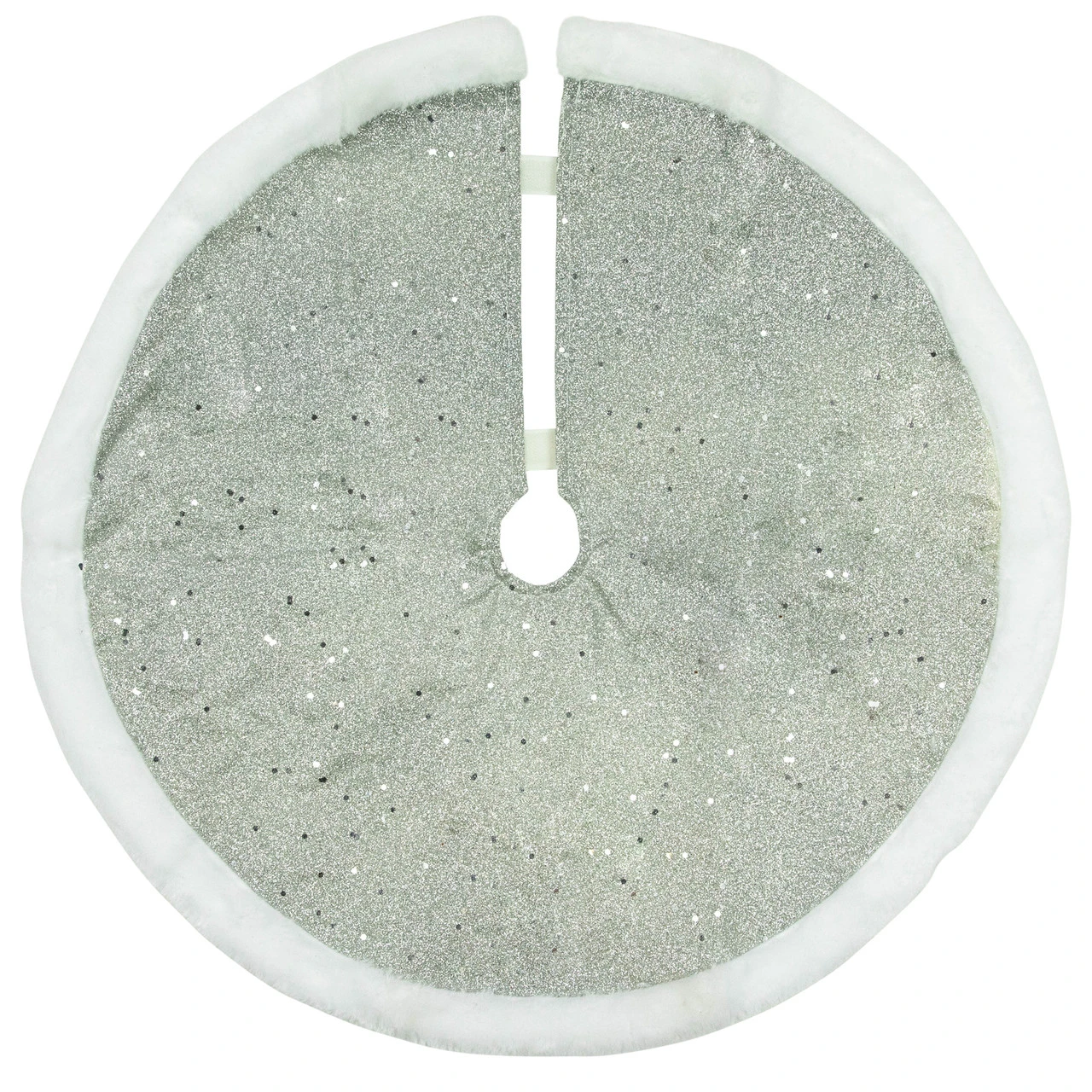 20" Silver Glittered Mini Christmas Tree Skirt With White Fur Trim 4 20" Silver Glittered Mini Christmas Tree Skirt With White Fur Trim - Image 2