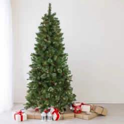 6.5' Pre-Lit Medium Mixed Pine And Iridescent Glitter Artificial Christmas Tree - Clear Lights