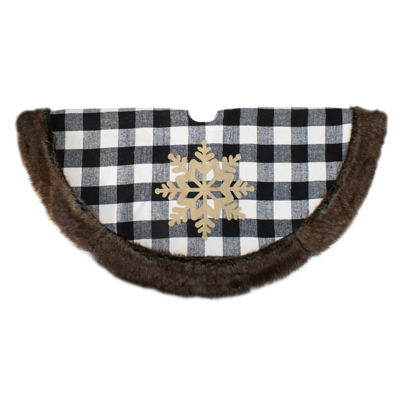 48" Black And White Buffalo Plaid Christmas Tree Skirt With Burlap Snowflake 5 48" Black And White Buffalo Plaid Christmas Tree Skirt With Burlap Snowflake - Image 3