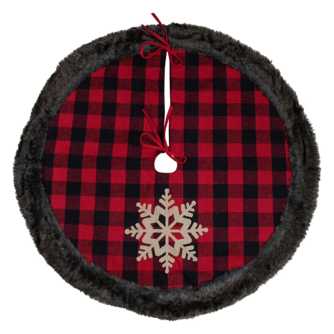 48-Inch Red And Black Christmas Tree Skirt With Burlap Snowflake 4 48-Inch Red And Black Christmas Tree Skirt With Burlap Snowflake - Image 2