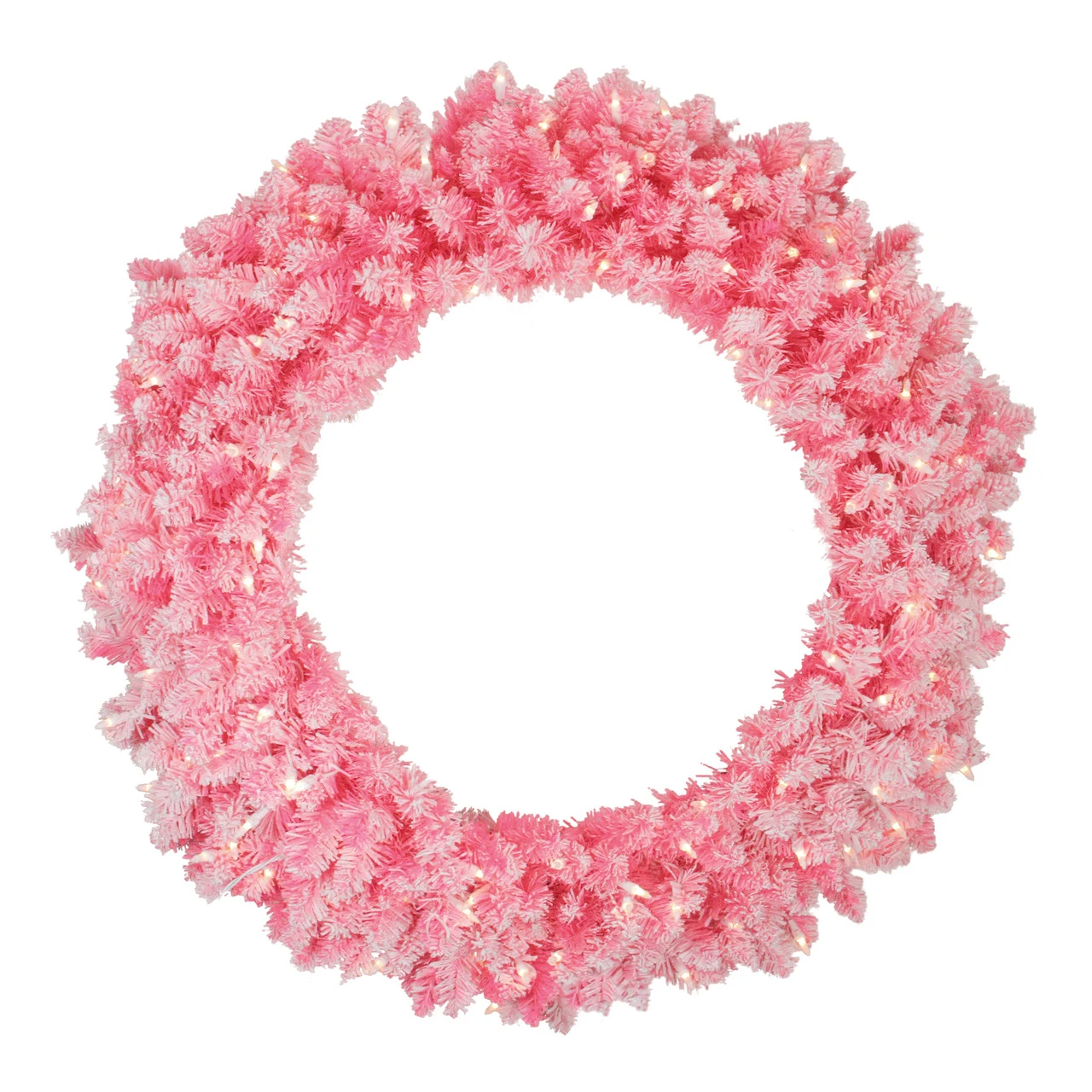 Pre-Lit Flocked Pink Artificial Christmas Wreath - 36 Inch, Clear Lights 3 Pre-Lit Flocked Pink Artificial Christmas Wreath - 36 Inch, Clear Lights