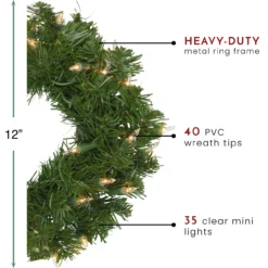 Pre-Lit Deluxe Windsor Pine Artificial Christmas Wreath - 12-Inch, Clear Lights -Noel Twinkle Shop northlight gb20yww812 gr thumbnail 07540.1667573678