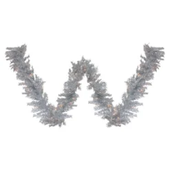 9' X 12" Pre-Lit Silver Tinsel Artificial Christmas Garland, Clear Lights