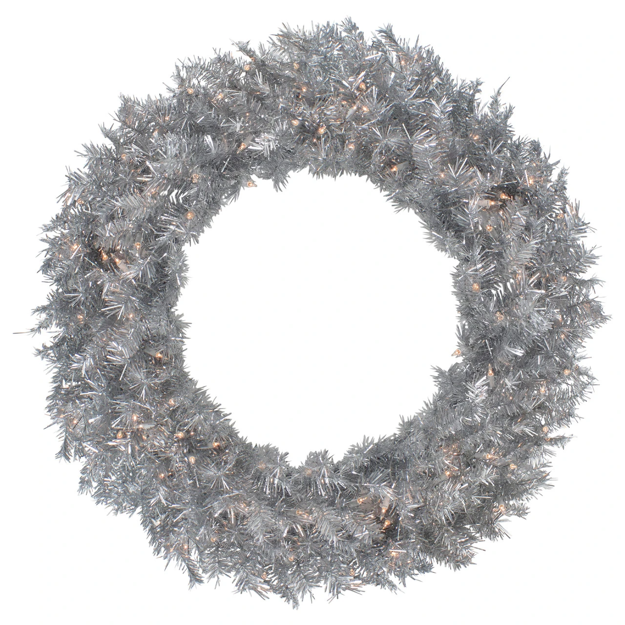 36" Pre-Lit Silver Tinsel Artificial Christmas Wreath, Clear Lights 3 36" Pre-Lit Silver Tinsel Artificial Christmas Wreath, Clear Lights