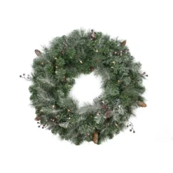 Pre-Lit Frosted Arctic Mist Pine Artificial Christmas Wreath - 30-Inch, Clear Lights
