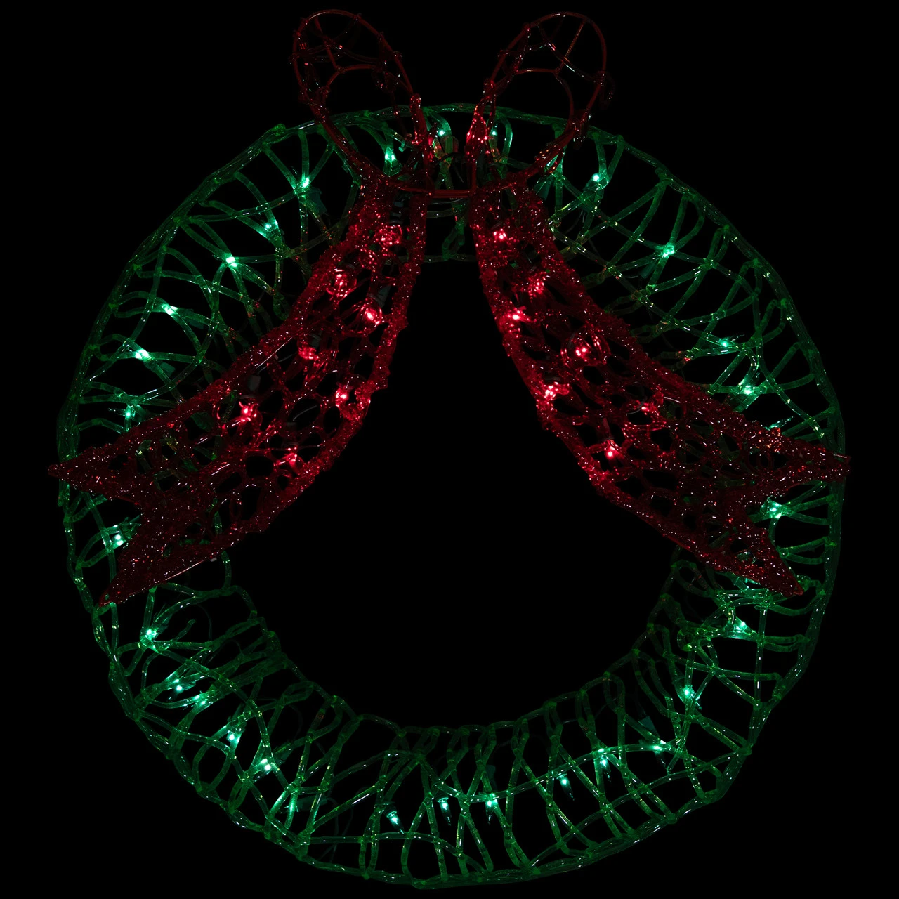 20" Green And Red Lighted Wreath And Bow Christmas Window Silhouette Decoration 4 20" Green And Red Lighted Wreath And Bow Christmas Window Silhouette Decoration - Image 3