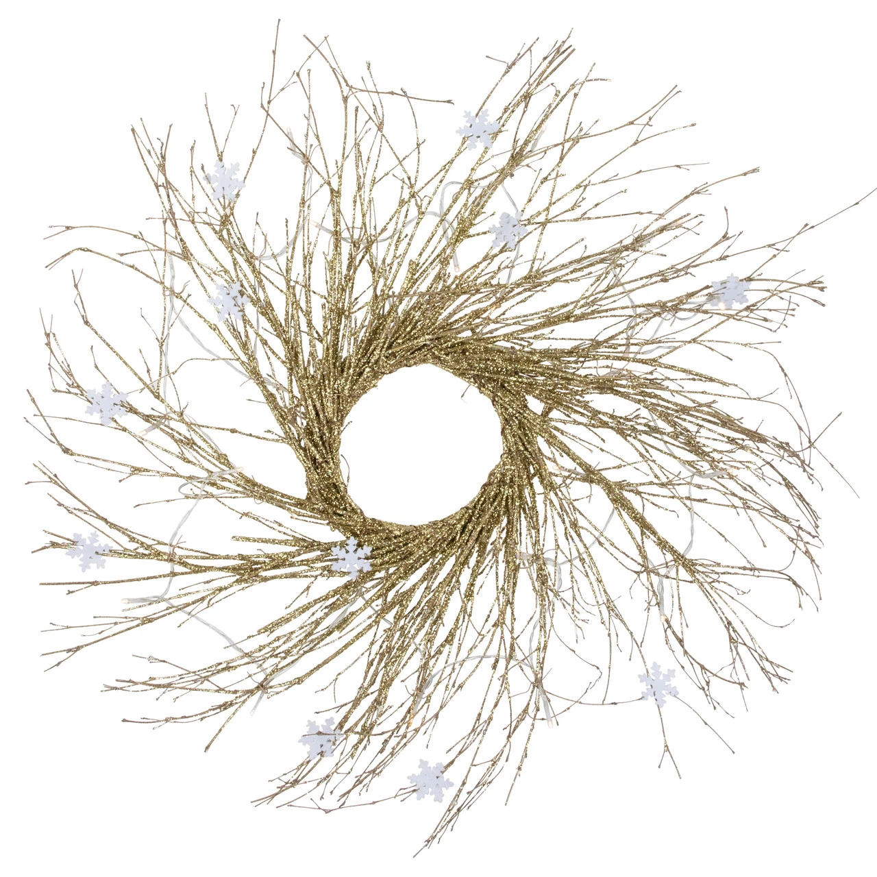 28" Pre-lit Gold Glittered Artificial Twig Christmas Wreath, Warm White LED Lights 3 28" Pre-lit Gold Glittered Artificial Twig Christmas Wreath, Warm White LED Lights