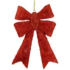 23" Lighted Sparkling Red Sisal Double Bow Outdoor Christmas Decoration