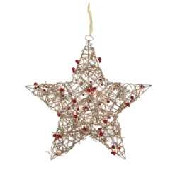 18" Lighted Champagne Gold Glittered Rattan Berry Hanging Star Christmas Window Decoration -Noel Twinkle Shop northlight h85238 2 33505.1669125543