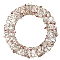 Pre-Lit Champagne Gold Glittered Rattan Berry Artificial Christmas Wreath - 18-Inch, Clear Lights
