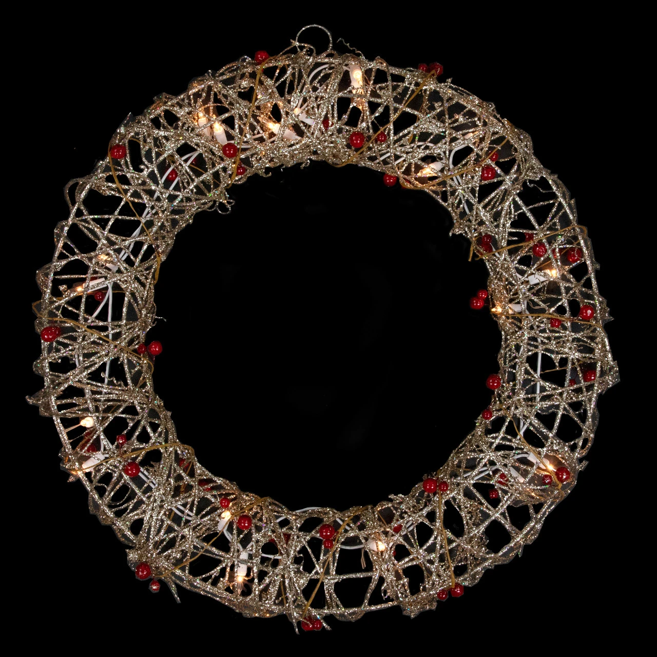 Pre-Lit Champagne Gold Glittered Rattan Berry Artificial Christmas Wreath - 18-Inch, Clear Lights 4 Pre-Lit Champagne Gold Glittered Rattan Berry Artificial Christmas Wreath - 18-Inch, Clear Lights - Image 2