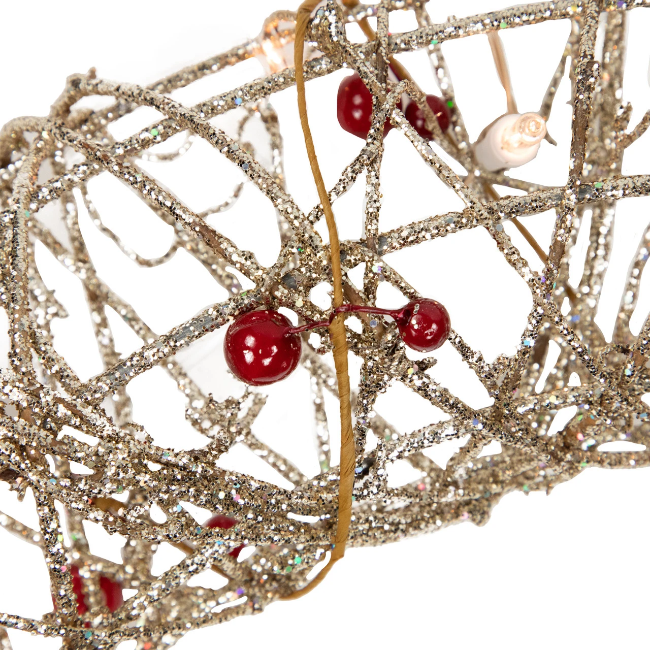 Pre-Lit Champagne Gold Glittered Rattan Berry Artificial Christmas Wreath - 18-Inch, Clear Lights 7 Pre-Lit Champagne Gold Glittered Rattan Berry Artificial Christmas Wreath - 18-Inch, Clear Lights - Image 5